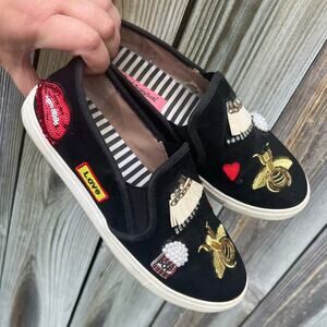 Betsey Johnson Cooper Embellished Black Slip-On Sneakers 7.5M